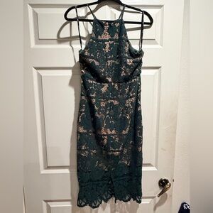 Bardot Dark Green Lace Midi Dress